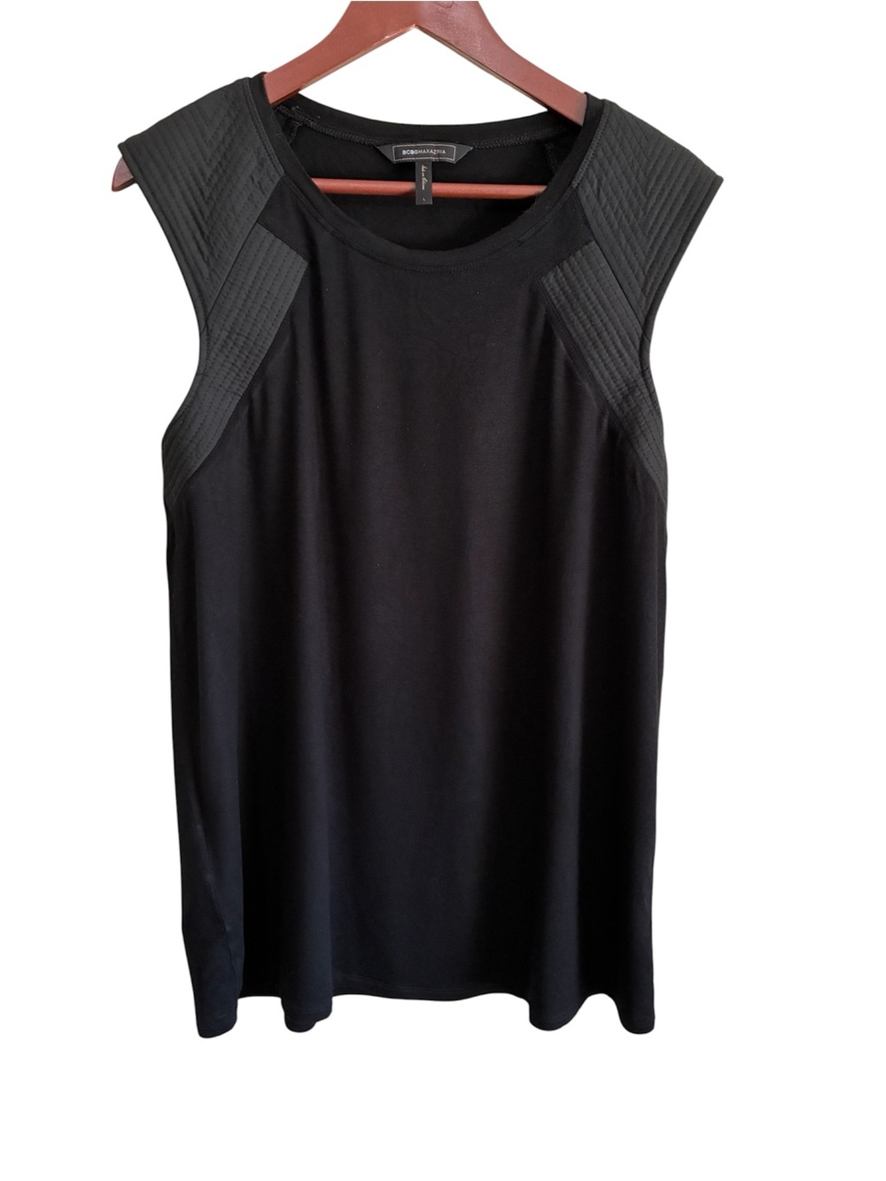 BCBGMaxAzria Women's Black Quilted Panel Tank Top Size Large